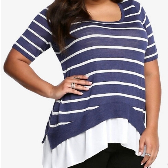 Torrid SHARKBITE 3/4 SLEEVE 2FER KNIT TOP plus size 1 - Picture 6 of 6